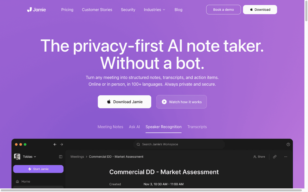 Jamie cloud-based AI meeting assistant — A bot-free, EU-hosted notetaker built for GDPR-first teams who don't need live notes