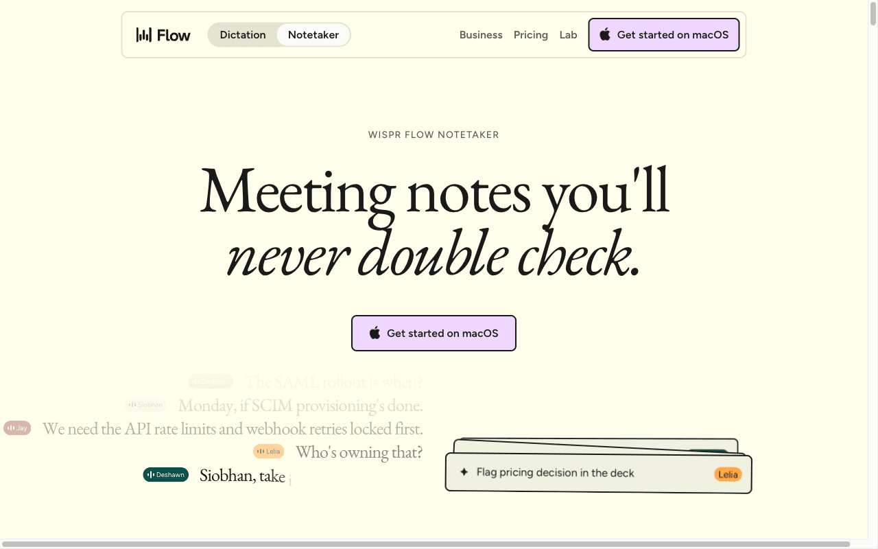 Wispr Flow cloud-based AI meeting assistant — A dictation tool that grew a notetaker, with a live transcript and a personal dictionary that actually works
